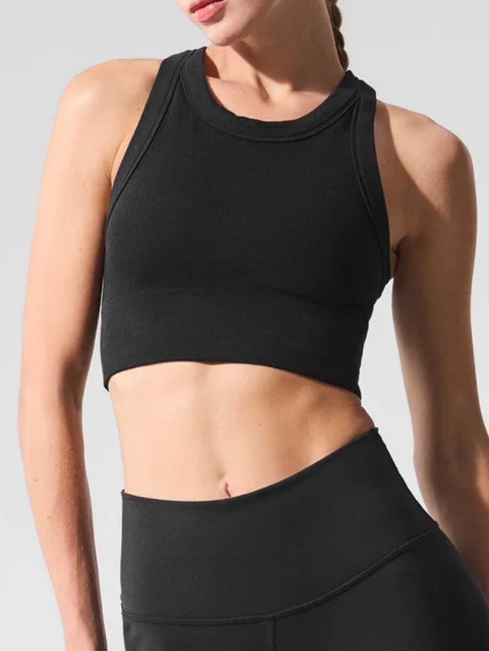 Alo Yoga Seamless Delight High-Neck Sports Bra Black Size Medium